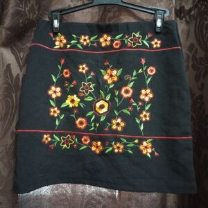 Floral Embroidered Black Skirt